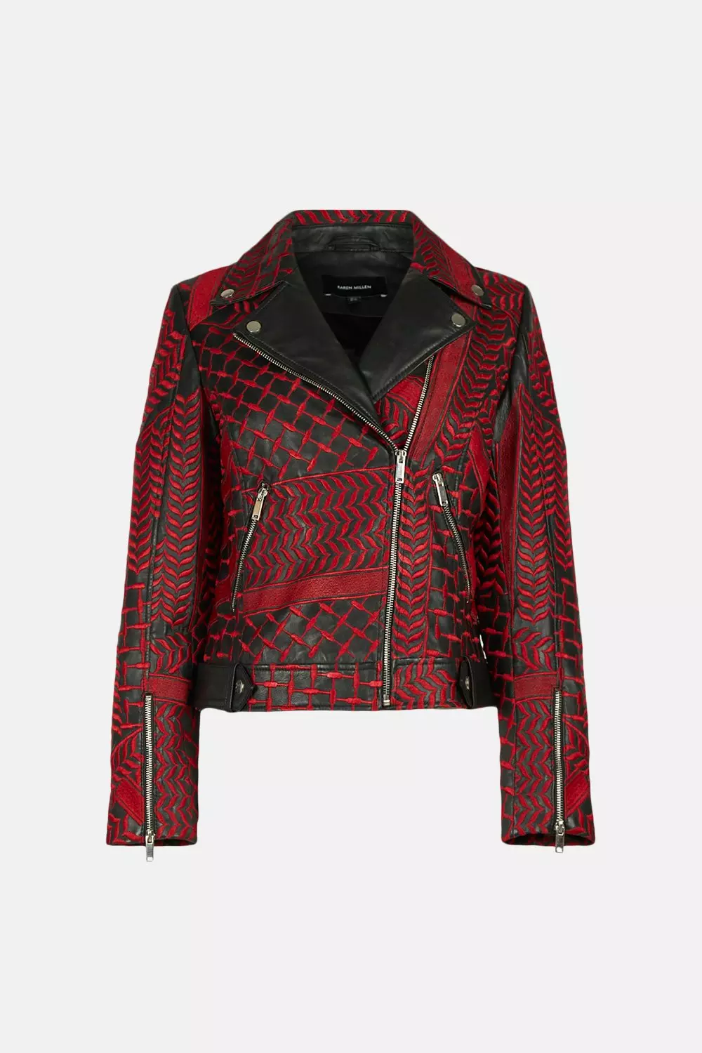 Leather Statement Embroidery Moto Jacket