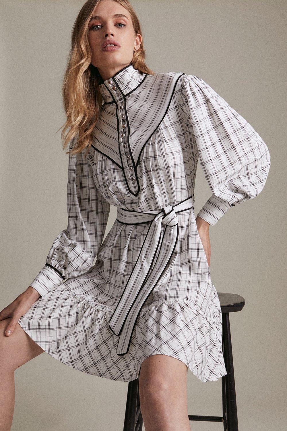 checked woven mini dress