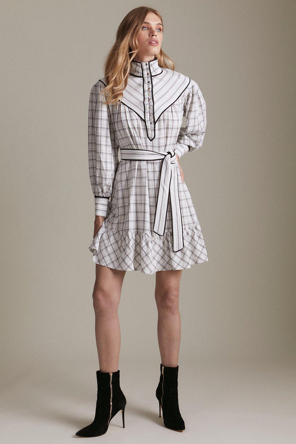 checked woven mini dress