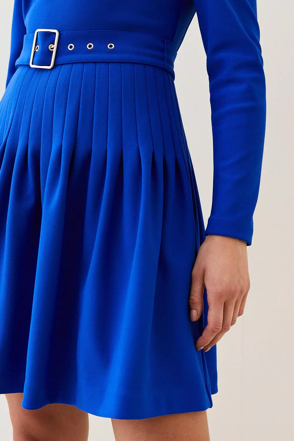 Long Sleeve Pleated Figure Form Crepe Mini Dress Karen Millen