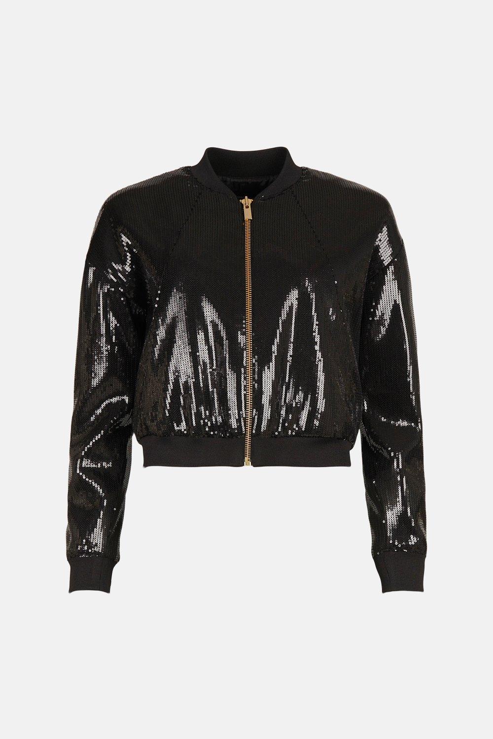 black sequin bomber jacket womens