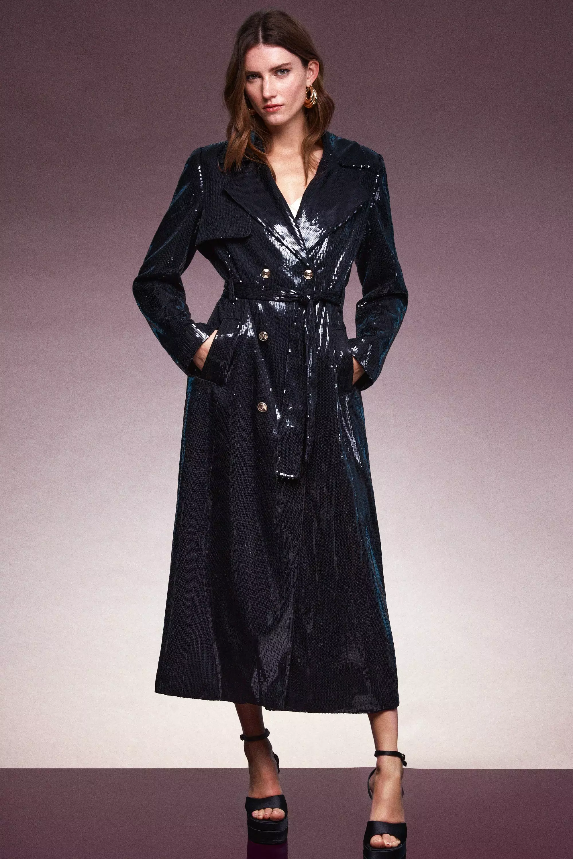 Sparkly shop trench coat