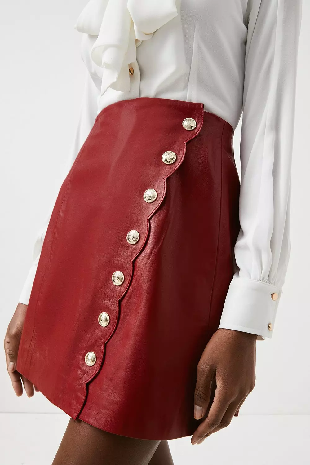 Leather Scallop Detail A Line Mini Skirt Karen Millen