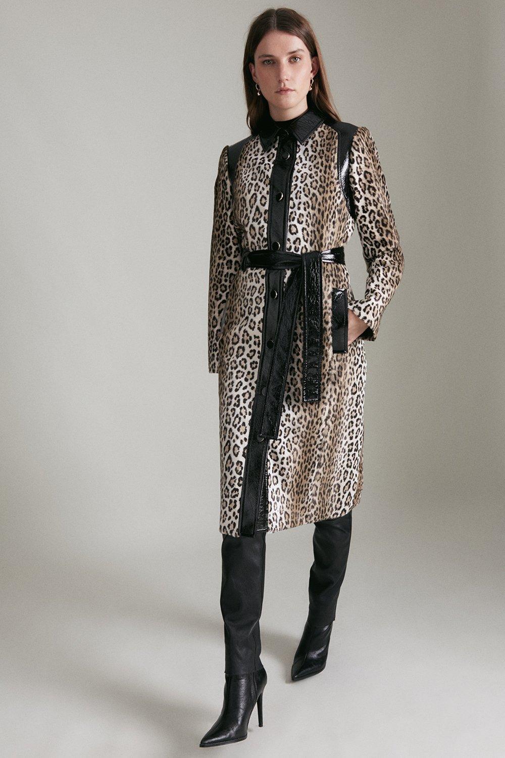 Signature Printed Ponyskin Vinyl Coat Karen Millen