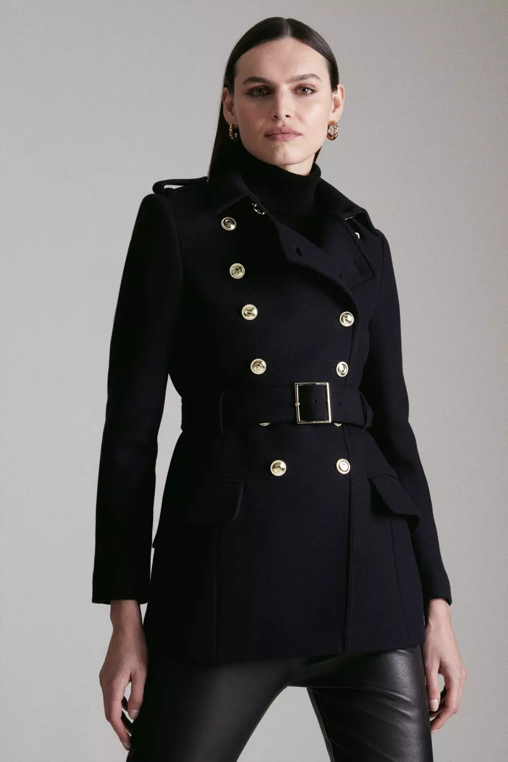 Italian Wool Blend Short Military Coat Karen Millen