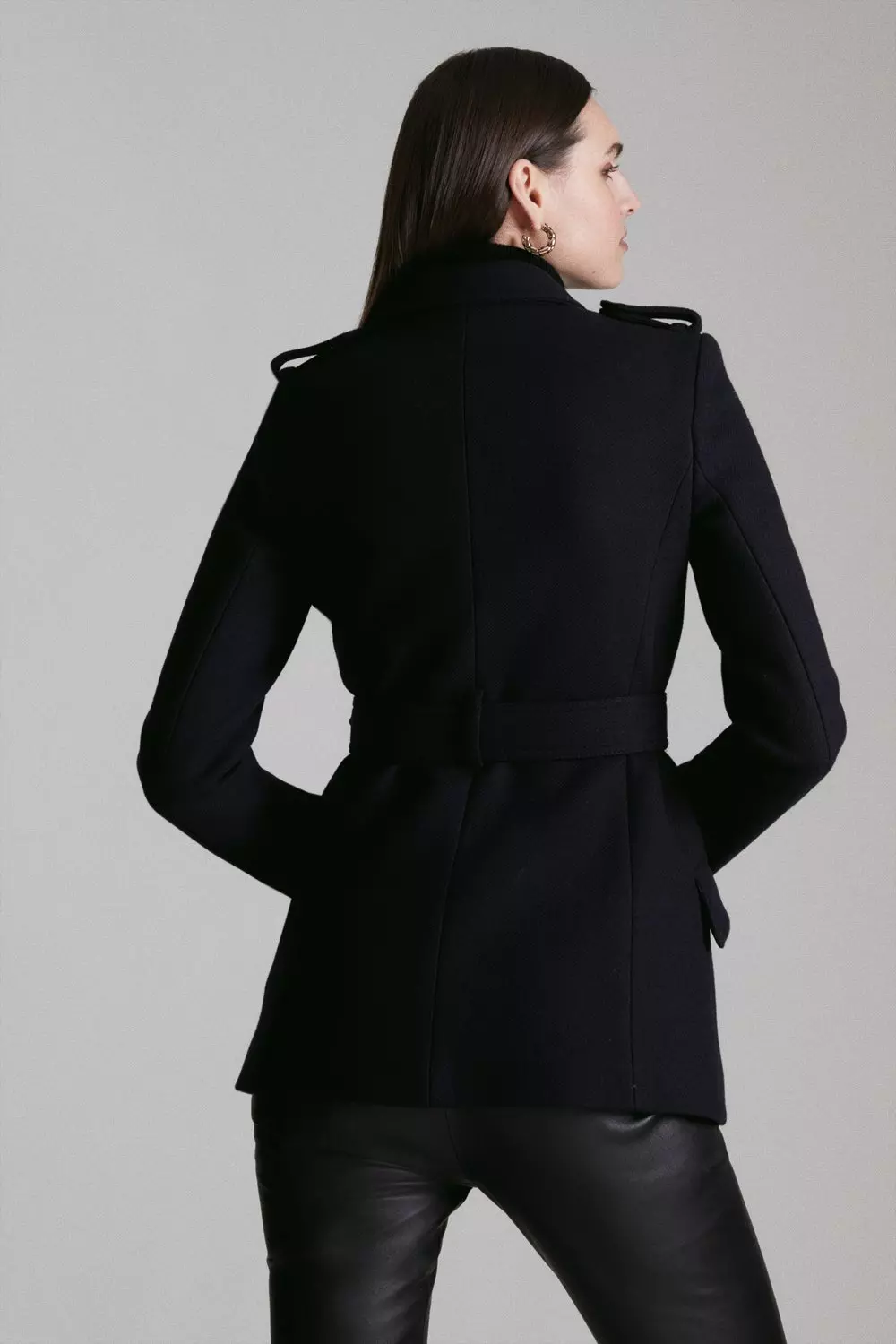 Italian Wool Blend Short Military Coat | Karen Millen
