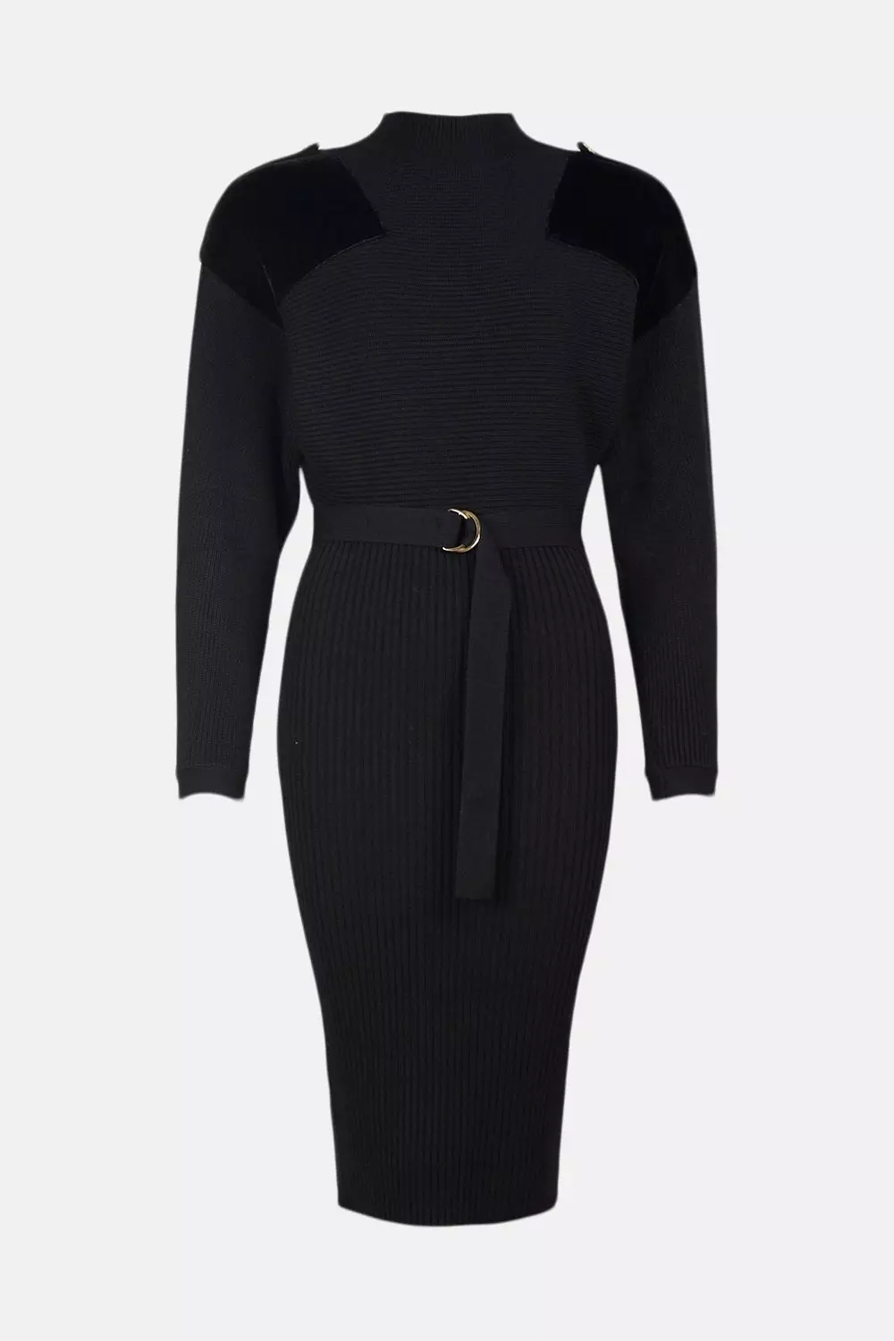 Velvet Panelled Belted Knit Midi Dress | Karen Millen