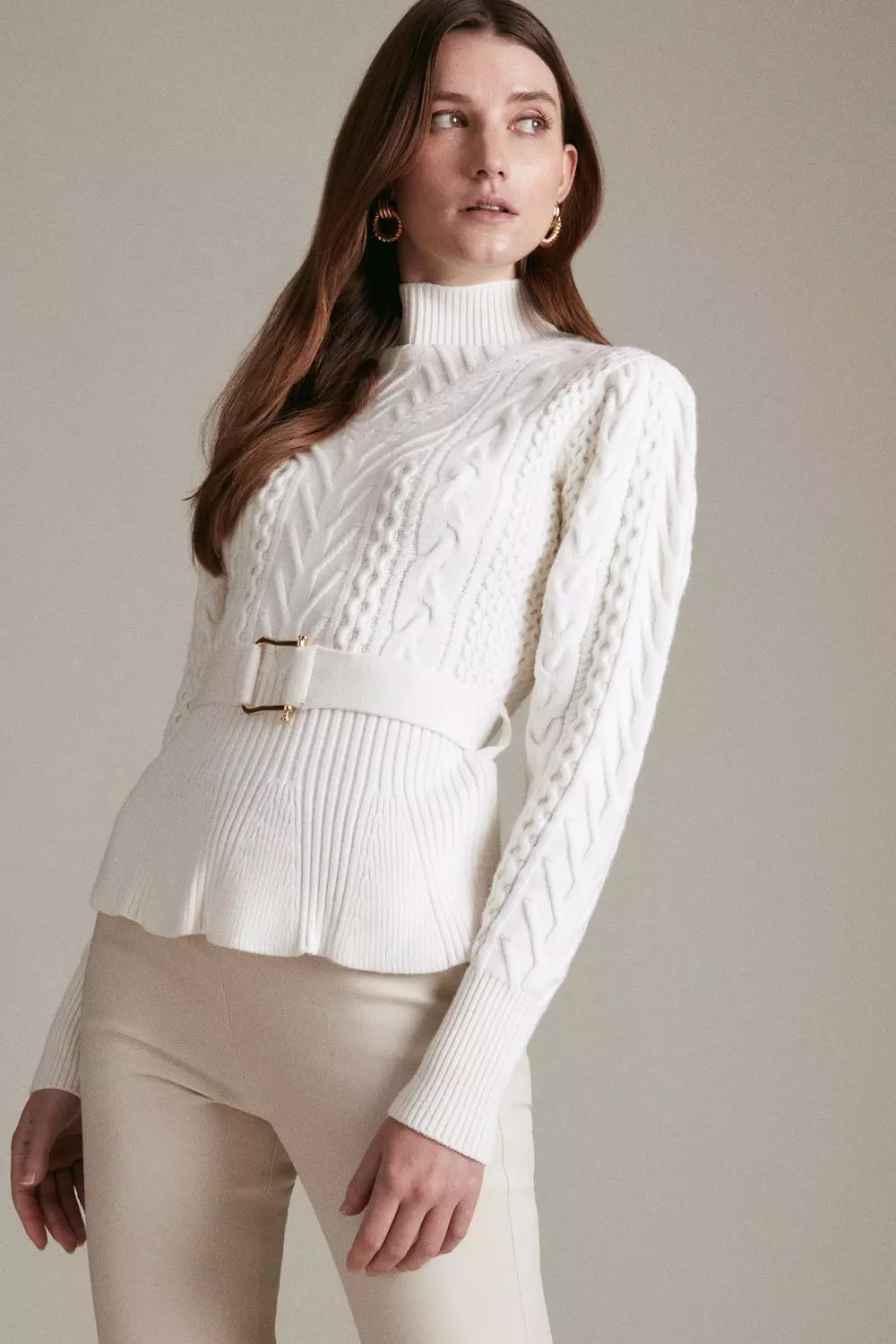 Lydia Millen Cable Knit Peplum Belted Jumper