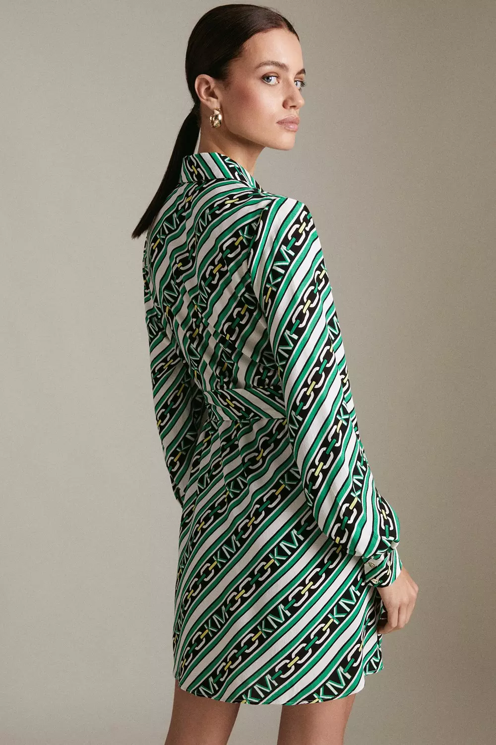 Petite Km Chain Print Woven Mini Shirtdress