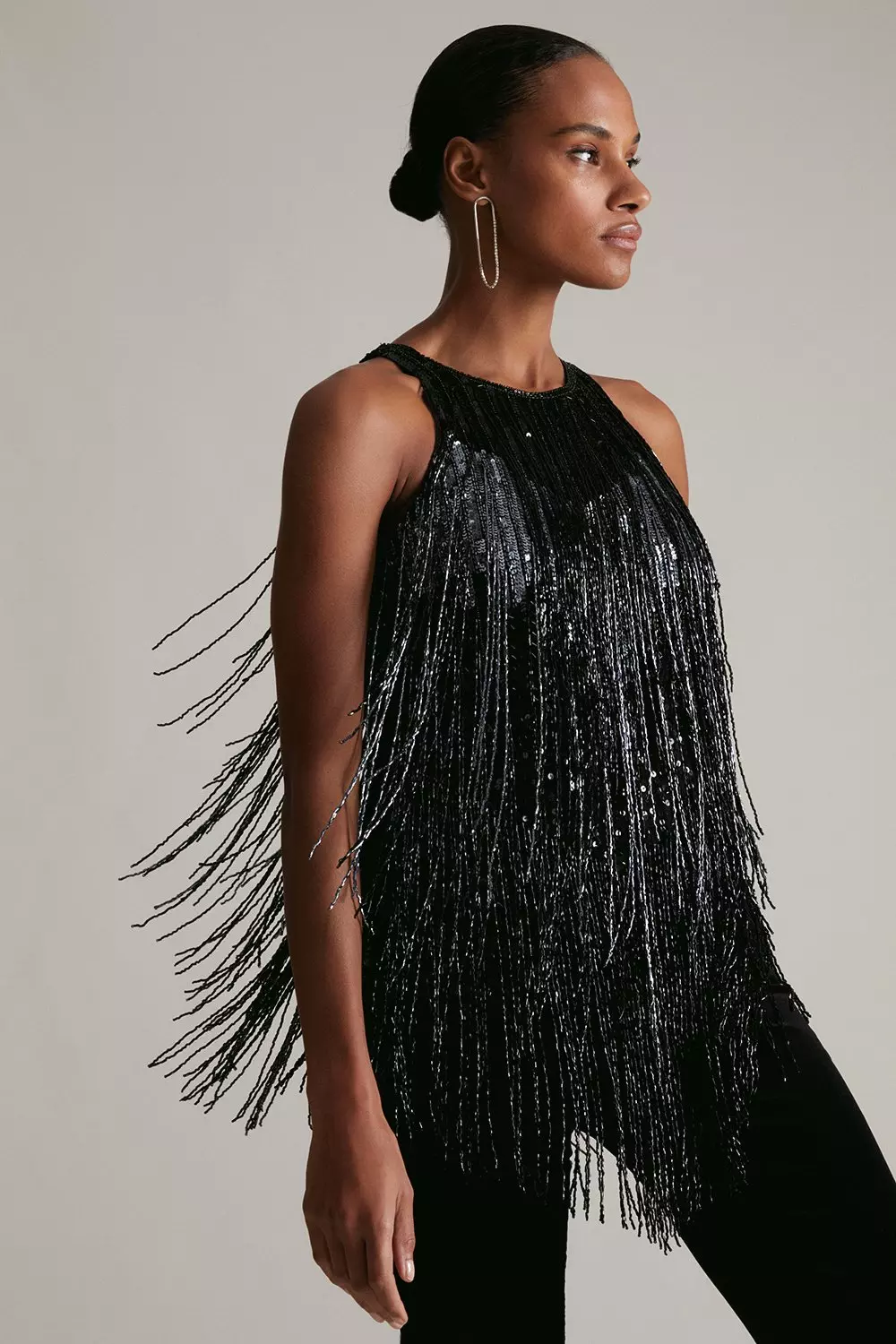 Skyldig Knurre Forstærker Beaded Fringed Woven Halter Top | Karen Millen