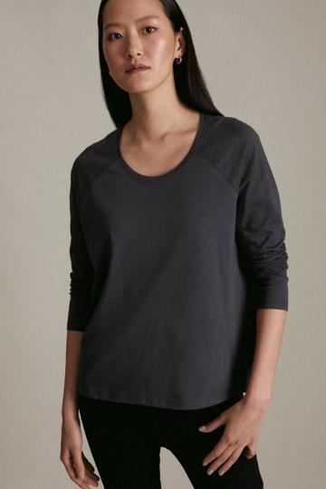 Long Sleeve Scoop Neck Slub Jersey Tee charcoal