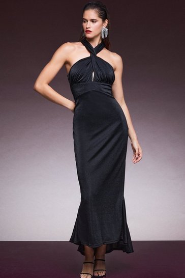 Halter maxi dress black silk dress Karen Millen