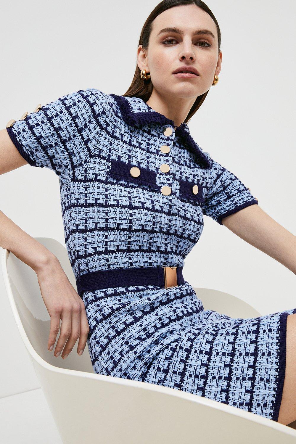Tweed Belted Knit Dress | Karen Millen