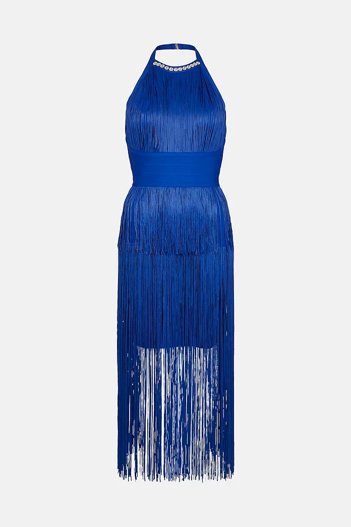 Bandage Knit Fringed Dress In Recycled Yarn