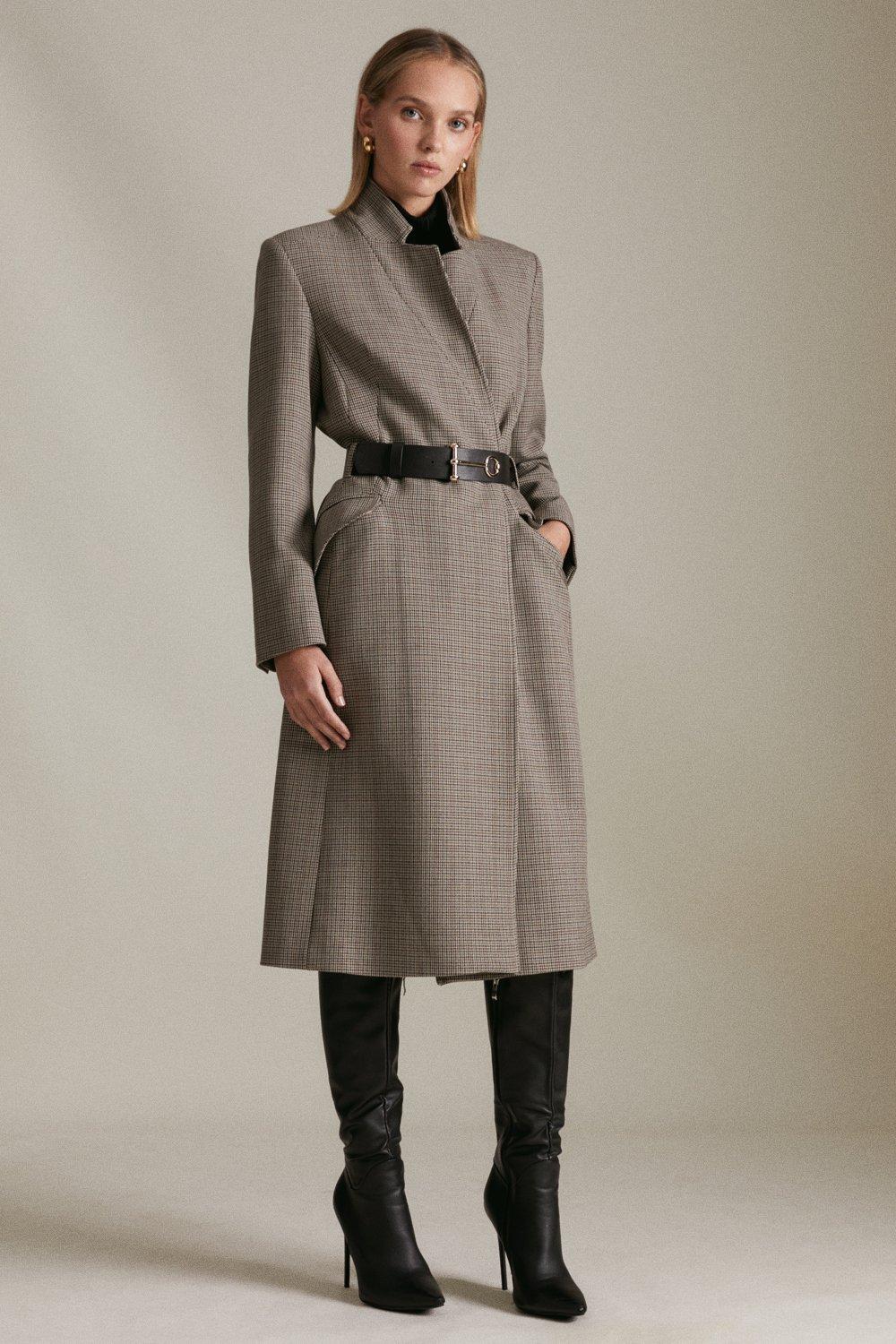 Petite Country Check Investment Notch Coat | Karen Millen