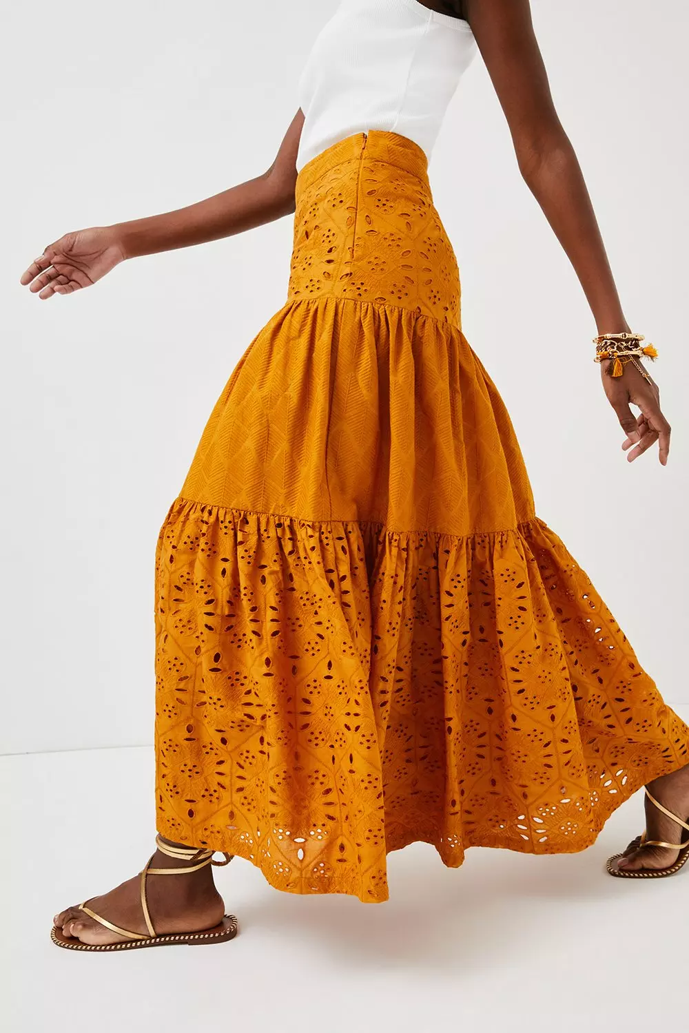 Mixed Eyelet Tiered Woven Maxi Skirt | Karen Millen