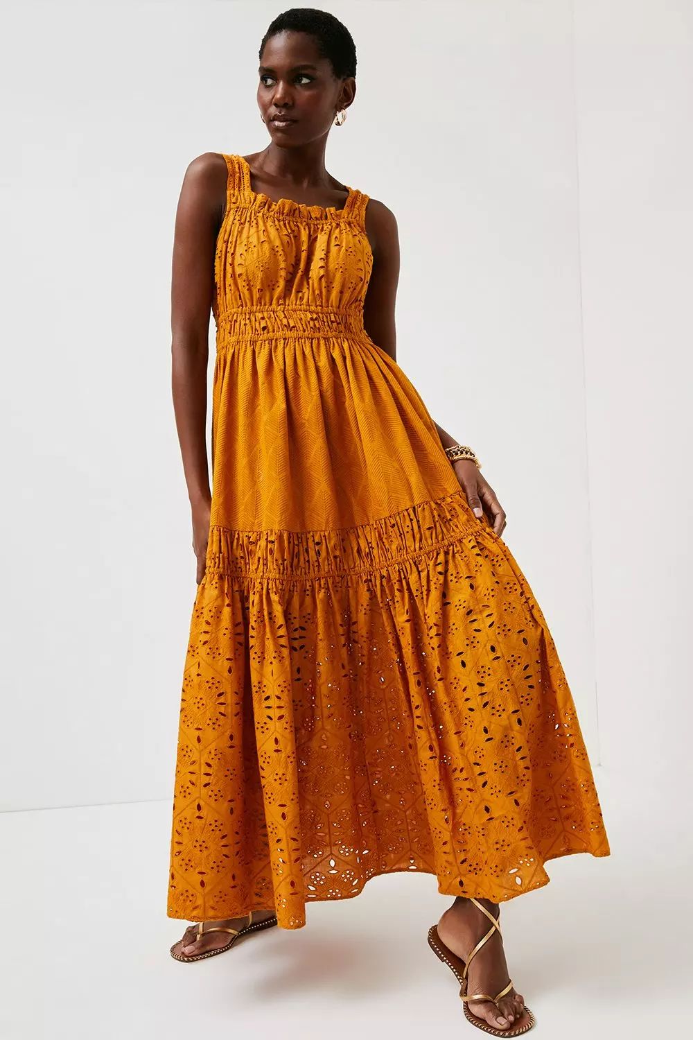 Broderie Wrap Tiered Midaxi Dress