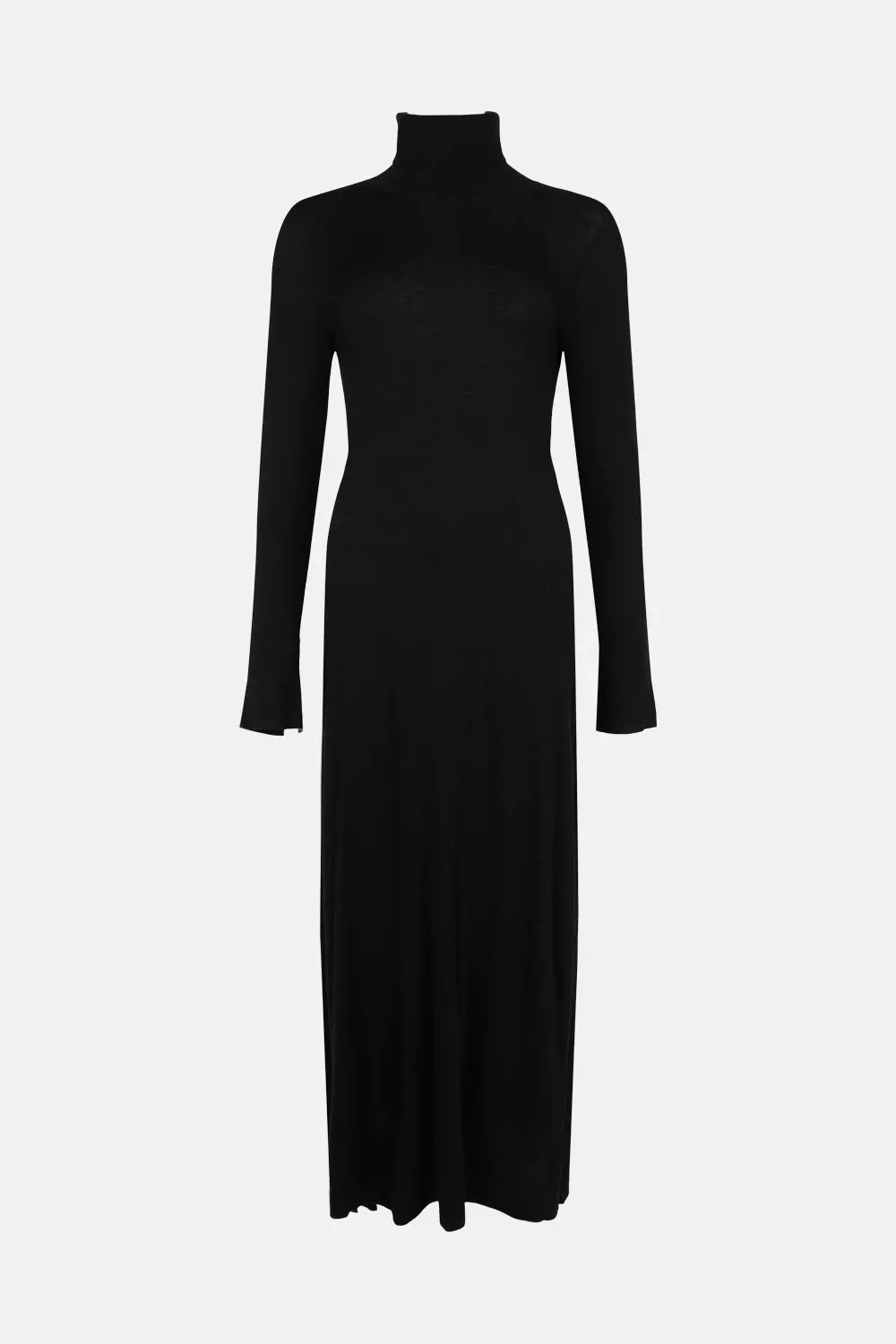Black Long Sleeve Open Back Turtleneck Midi Dress