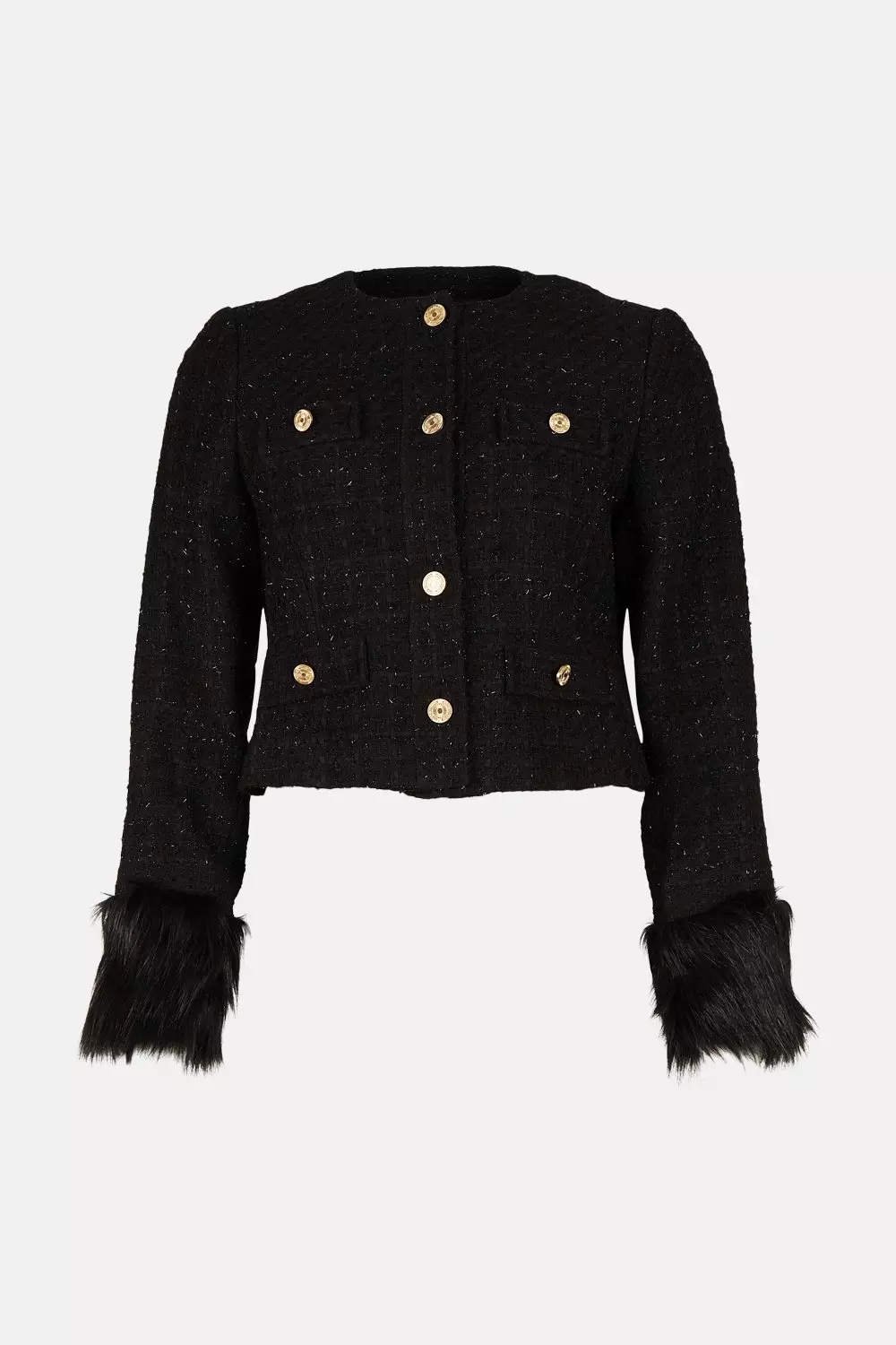 Karen millen collarless tweed on sale jacket