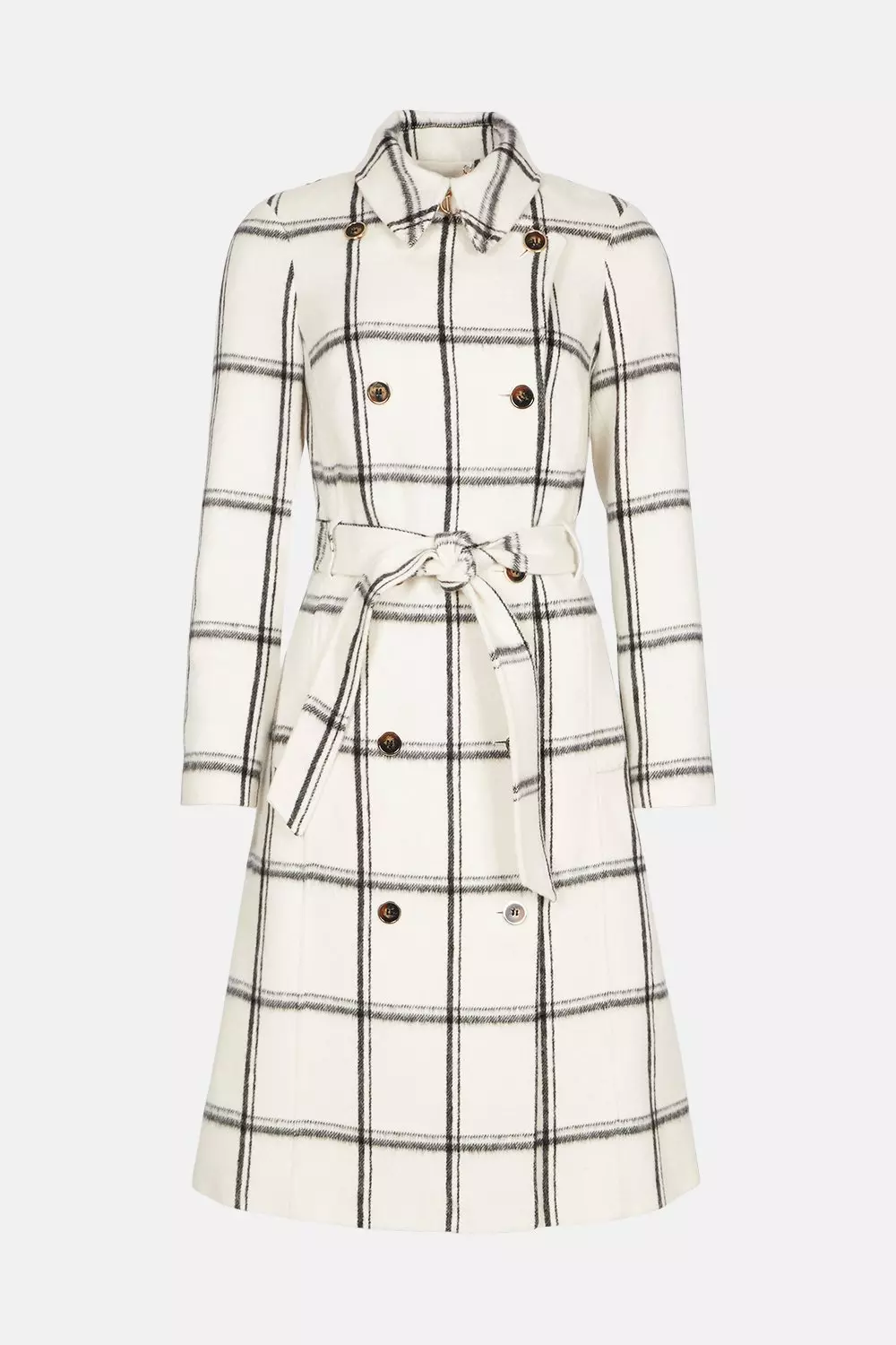 Check Wool Mix Double Breasted Belted Coat