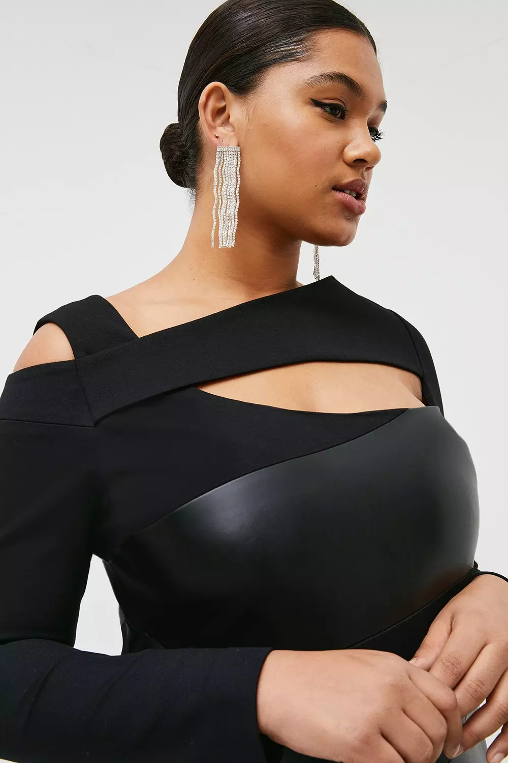 Plus Faux Leather Off Shoulder Midi Dress