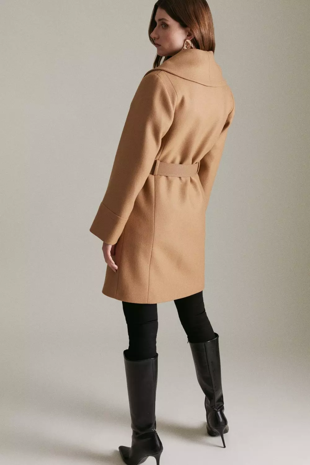 Belted Short Shawl Collar Coat