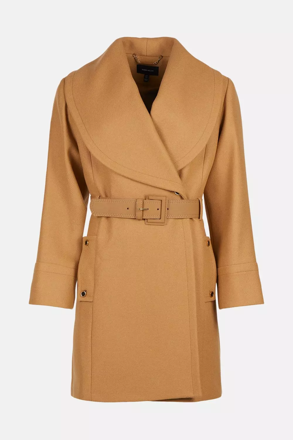 Caramel Shawl Collar Wrap Front Belted Short Coat