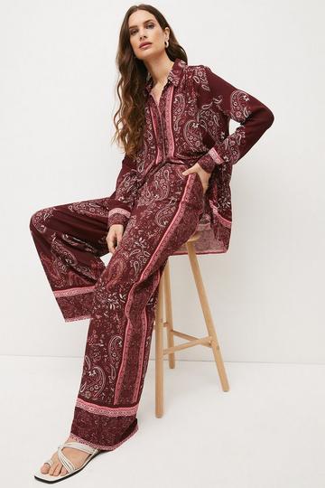 Paisley Placed Border Print Palazzo Trouser wine