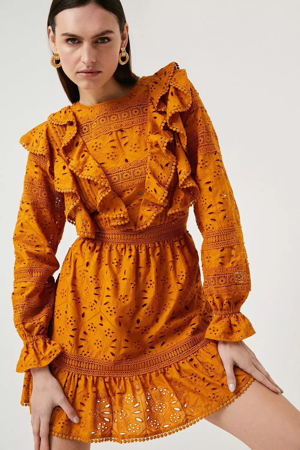 Eyelet ruffle outlet dress