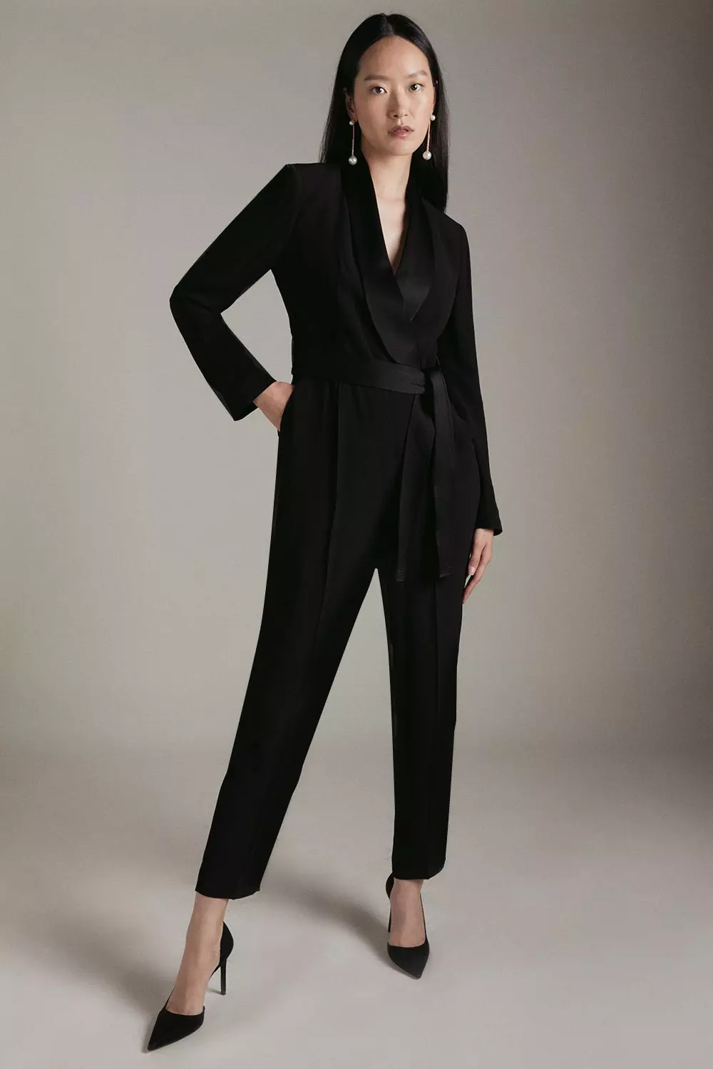 Black Linen Blend Tuxedo Jumpsuit - Women's Summer Event Outfits