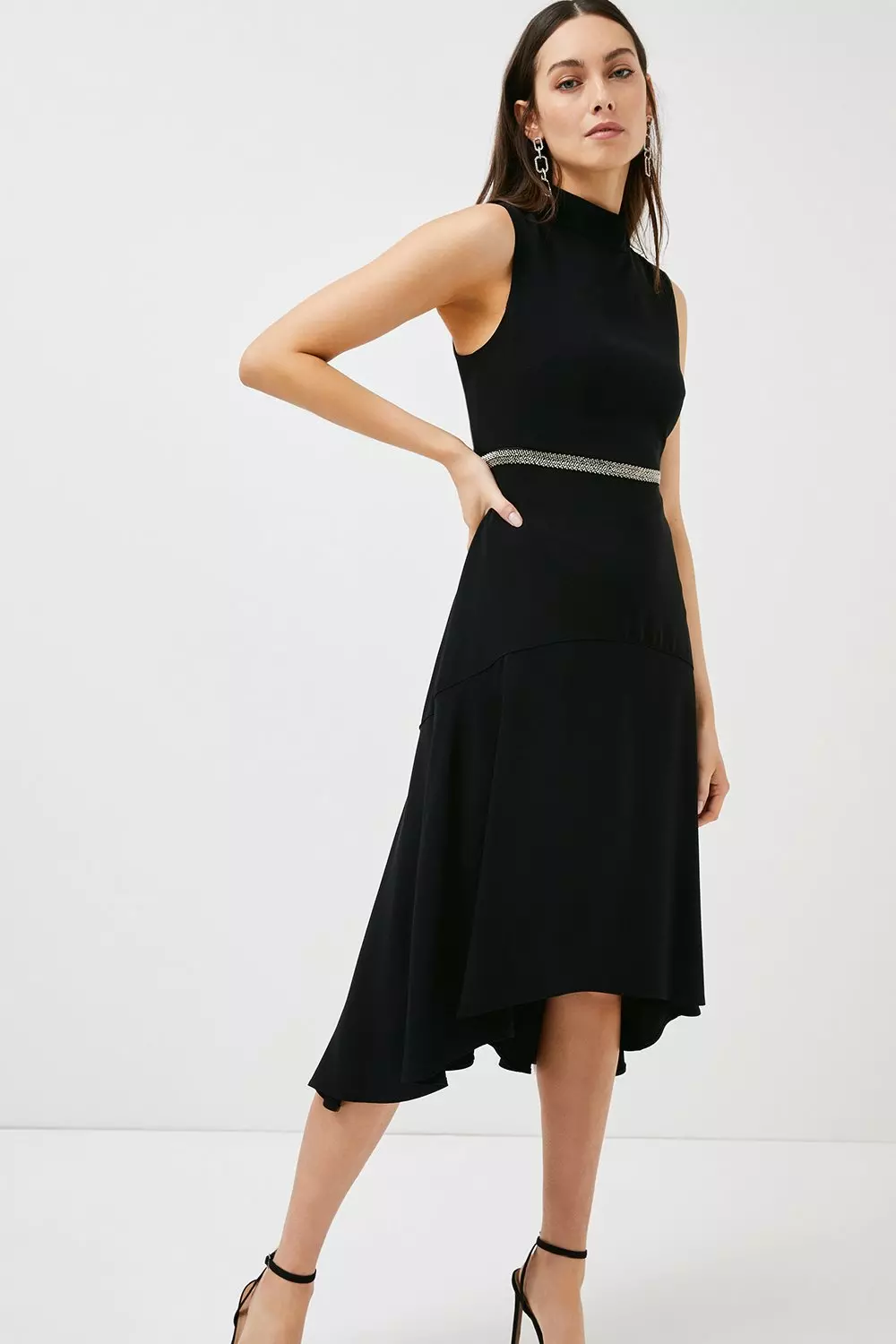 Soft Tailored Embellished High Low Midi Dress Karen Millen