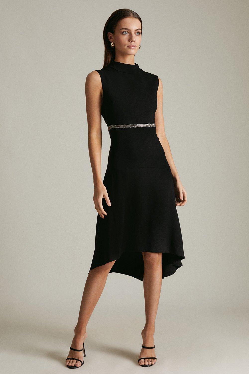 TAILORED WAIST MIDI DRESS - Black