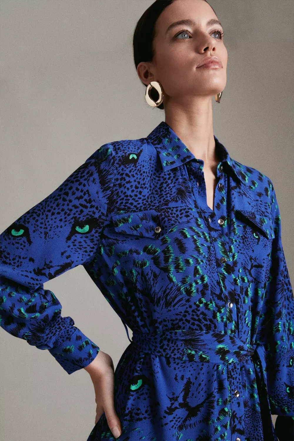 Karen millen leopard hot sale print shirt dress