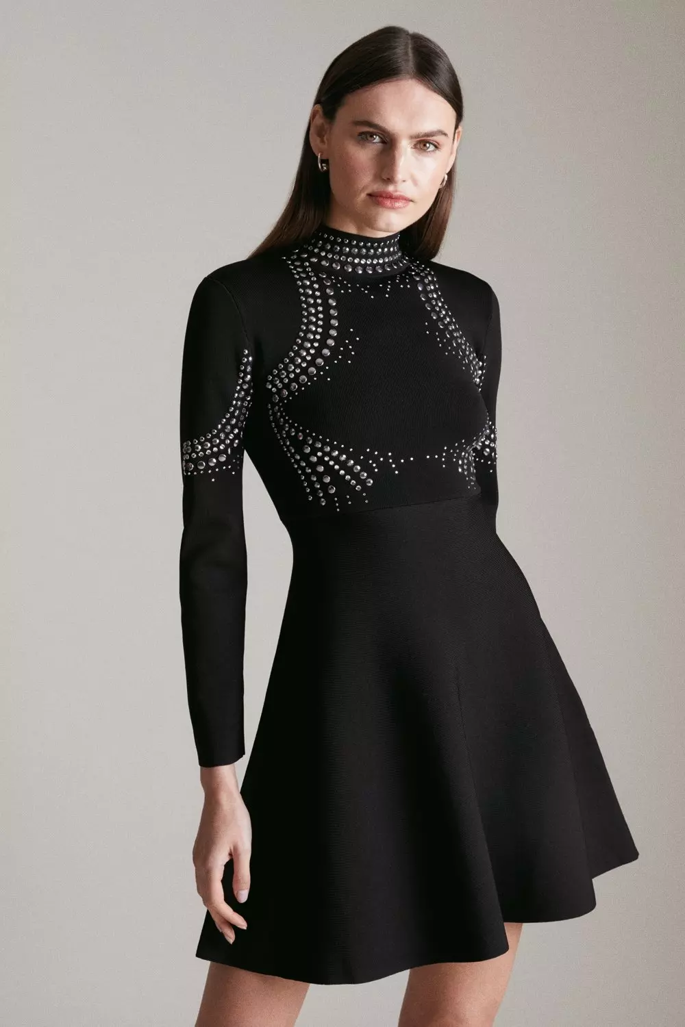 Hotfix Detail Knitted Skater Dress Karen Millen