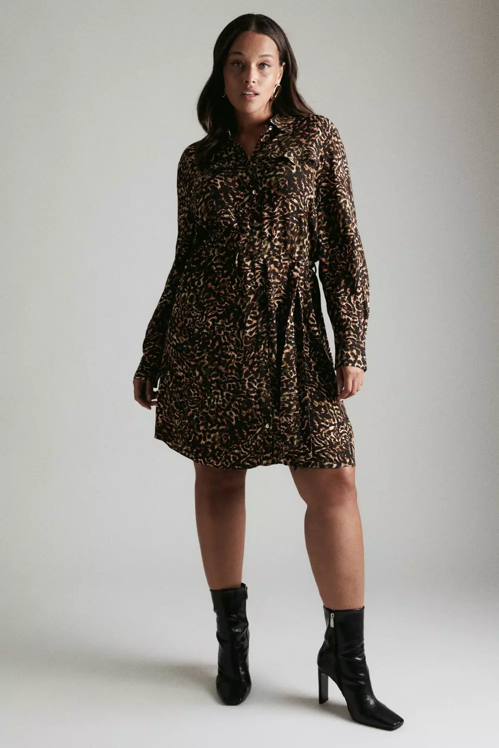 Plus size leopard outlet print shirt dress