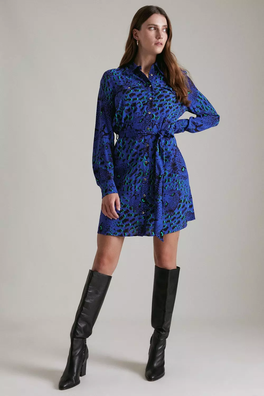 Karen millen leopard 2025 print shirt dress