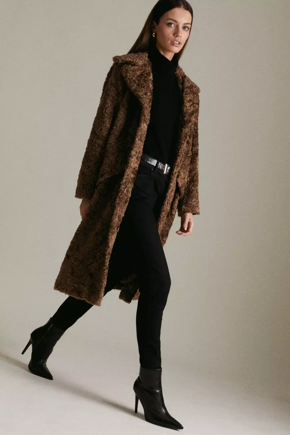 Textured longline faux deals fur coat