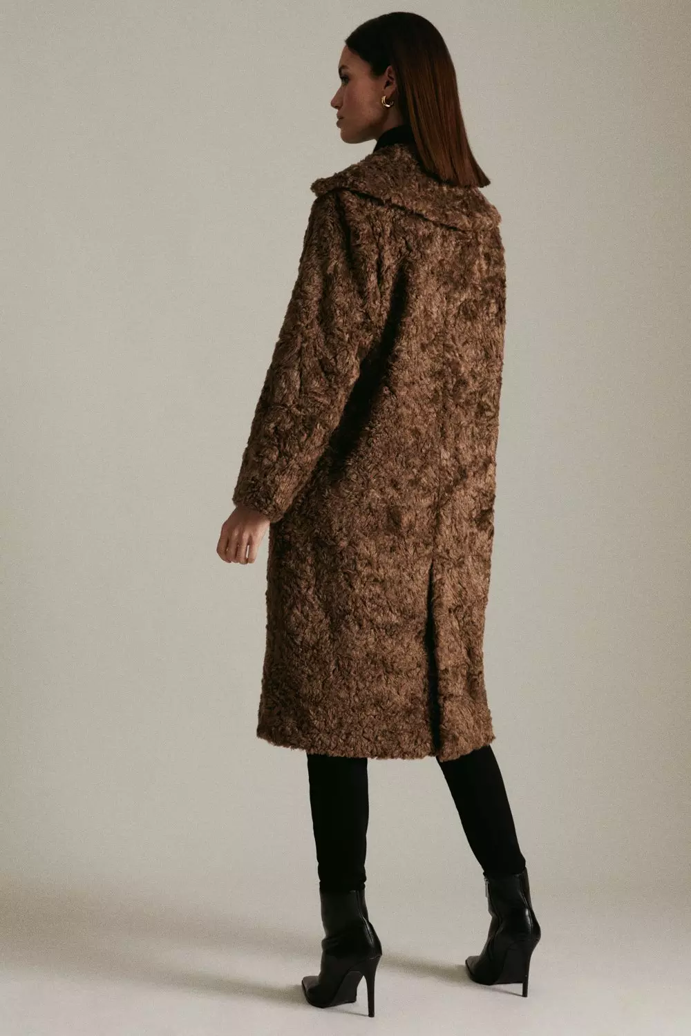 Petite Textured Faux Fur Long Coat | Karen Millen