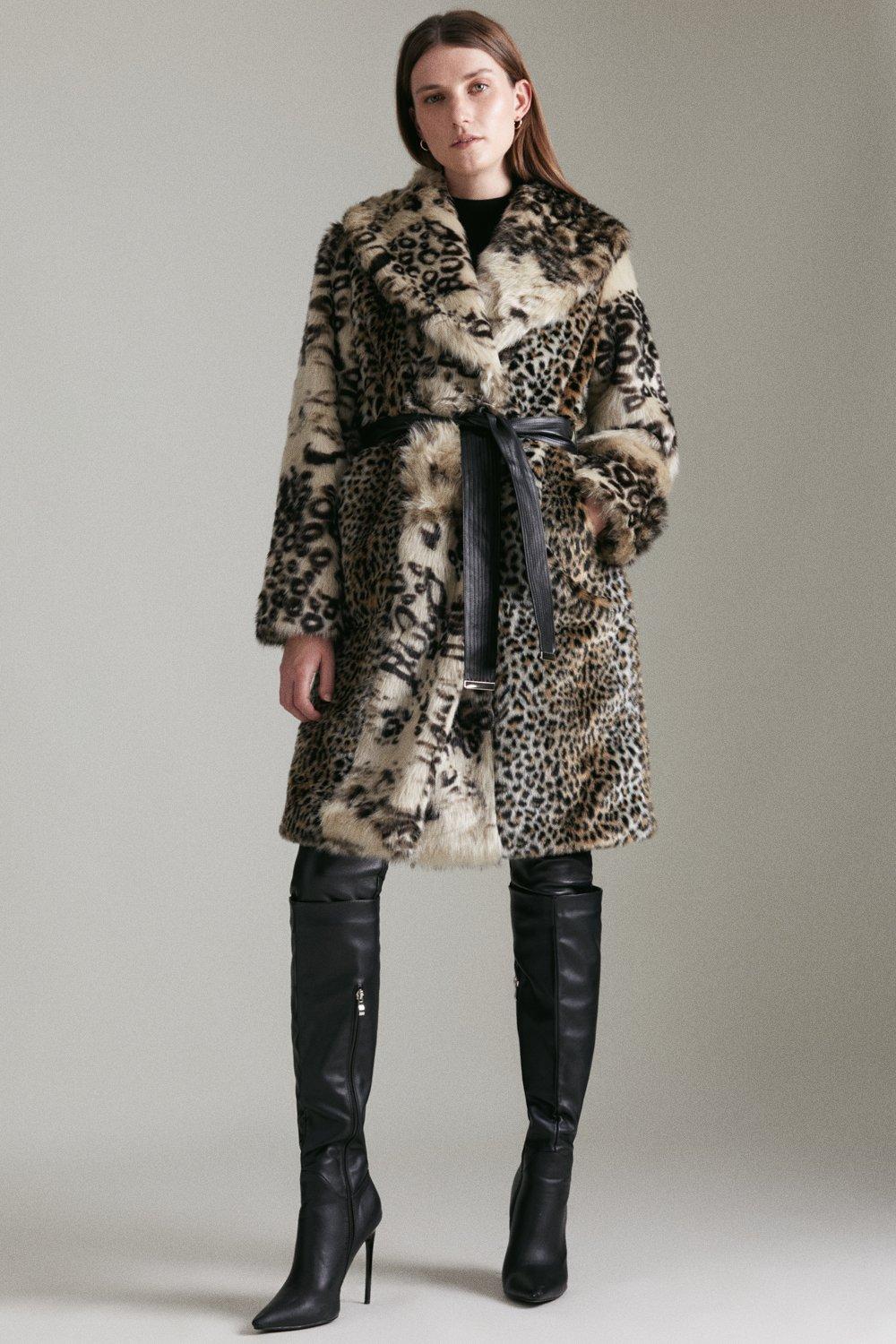 Karen millen faux on sale fur leopard coat