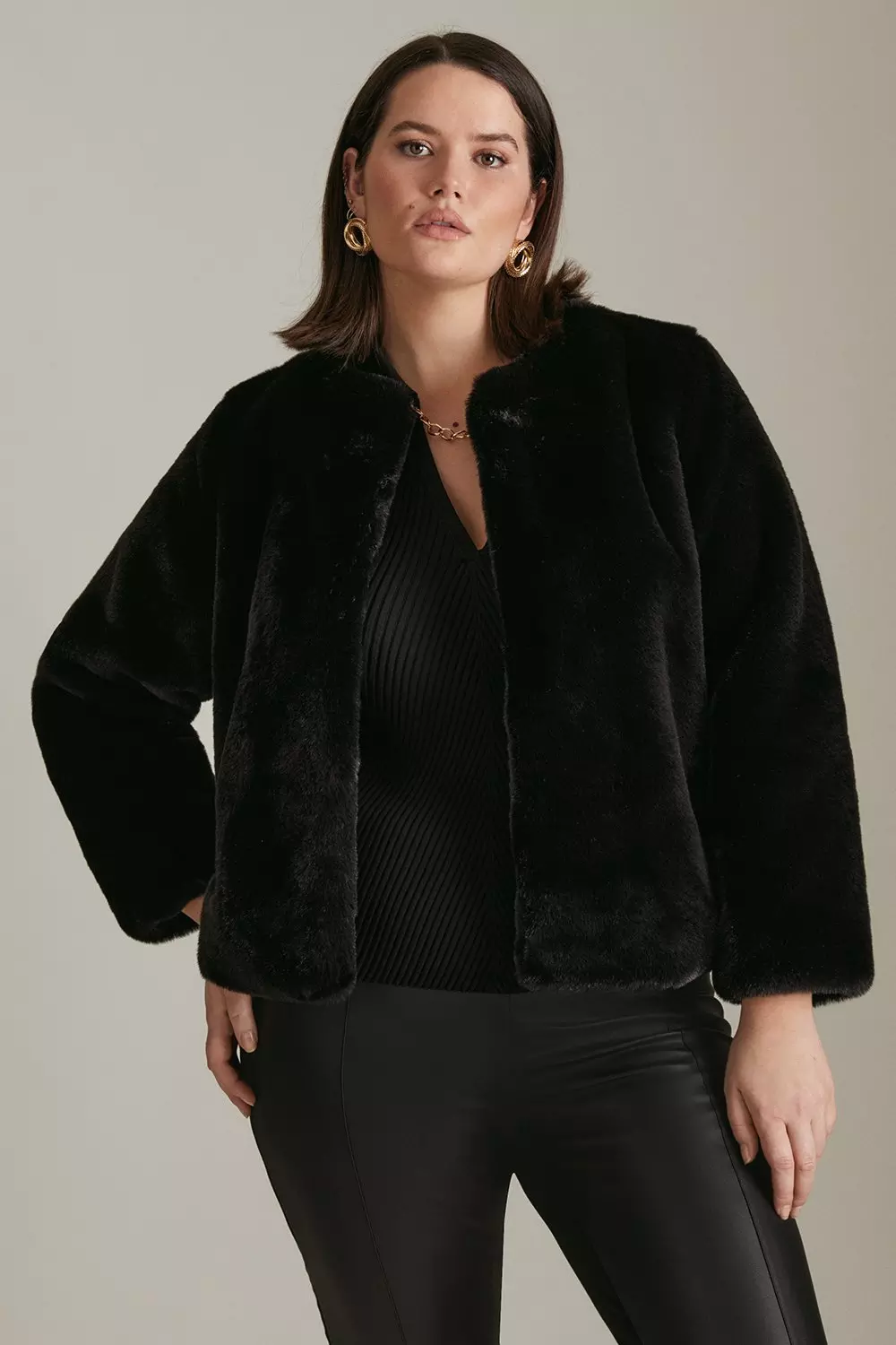 Plus Size Long Sleeve Faux Fur Short Coat Karen Millen