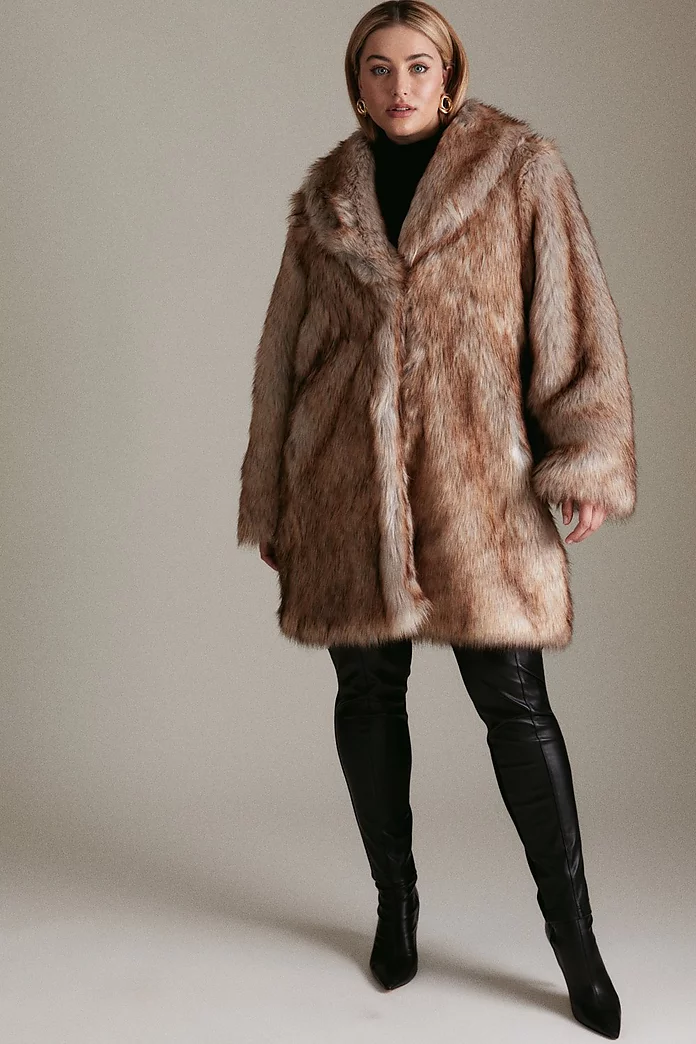 KAREN MILLEN Fake Fur Coat brown elegant Fashion Coats Fake Fur Coats 