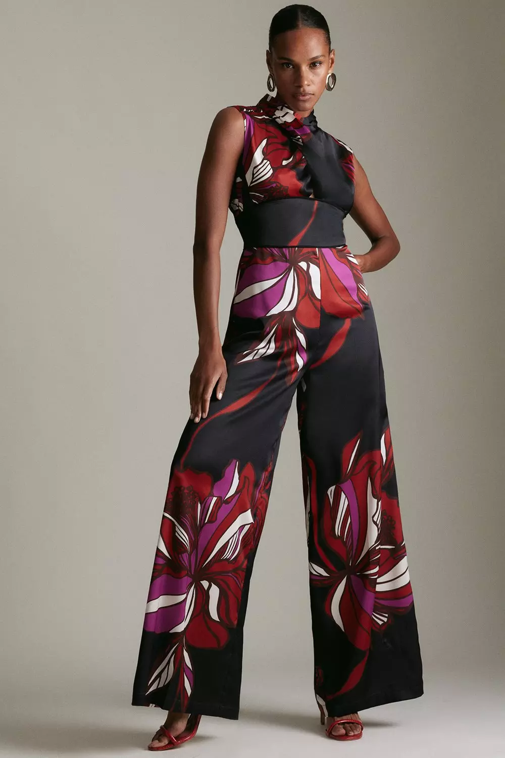 Floral Hammered Woven Satin Jumpsuit | Karen Millen