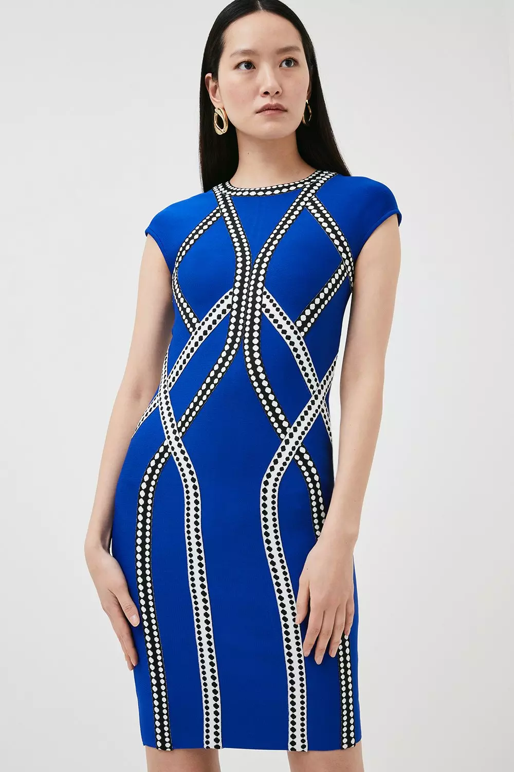 Contoured Jacquard Bandage Knit Bodycon Dress | Karen Millen