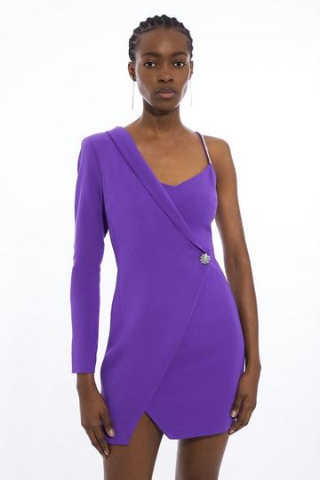 Compact Stretch Viscose Wrap Tux Mini Dress purple
