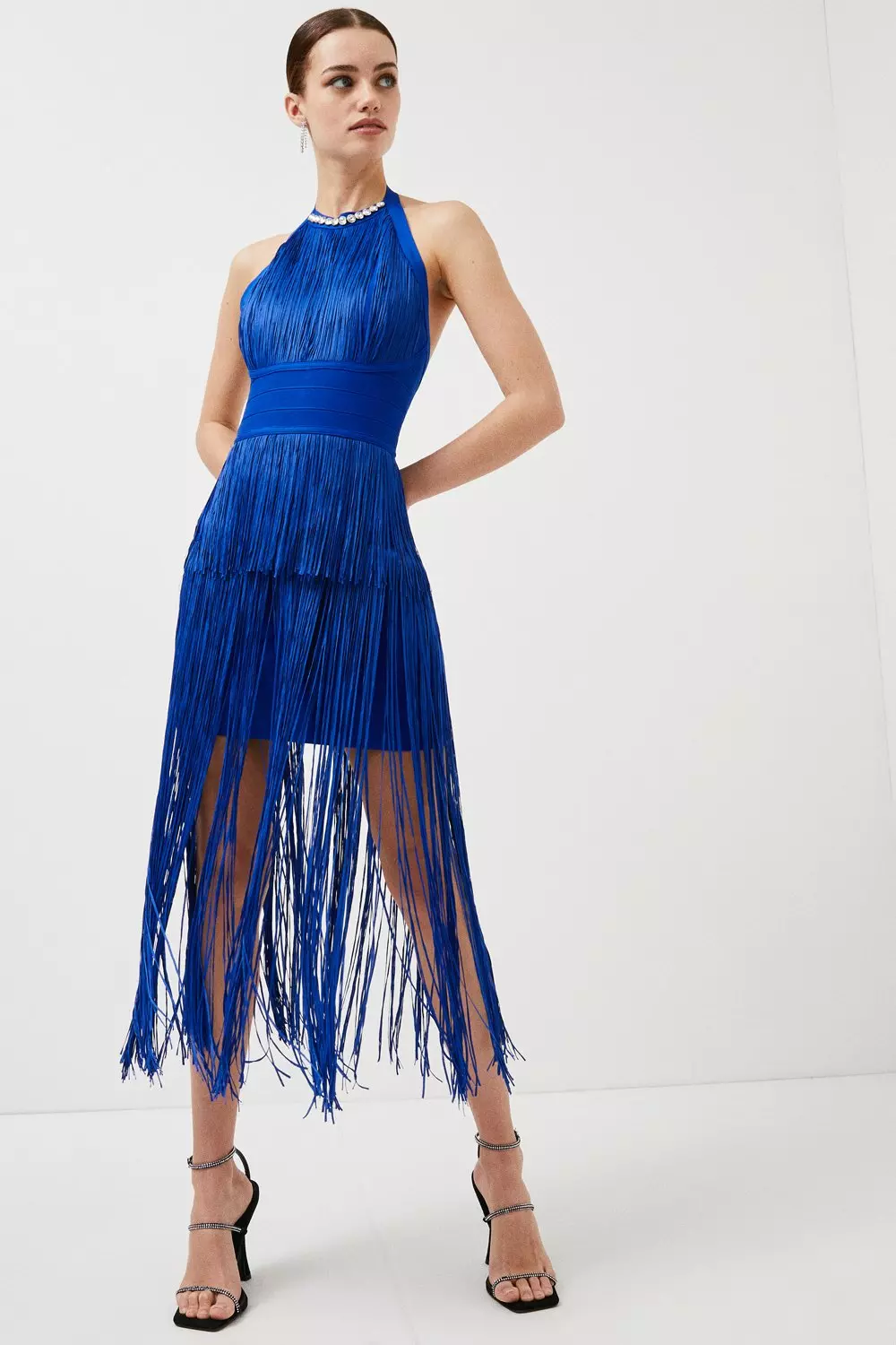 Blue dress hotsell with fringe