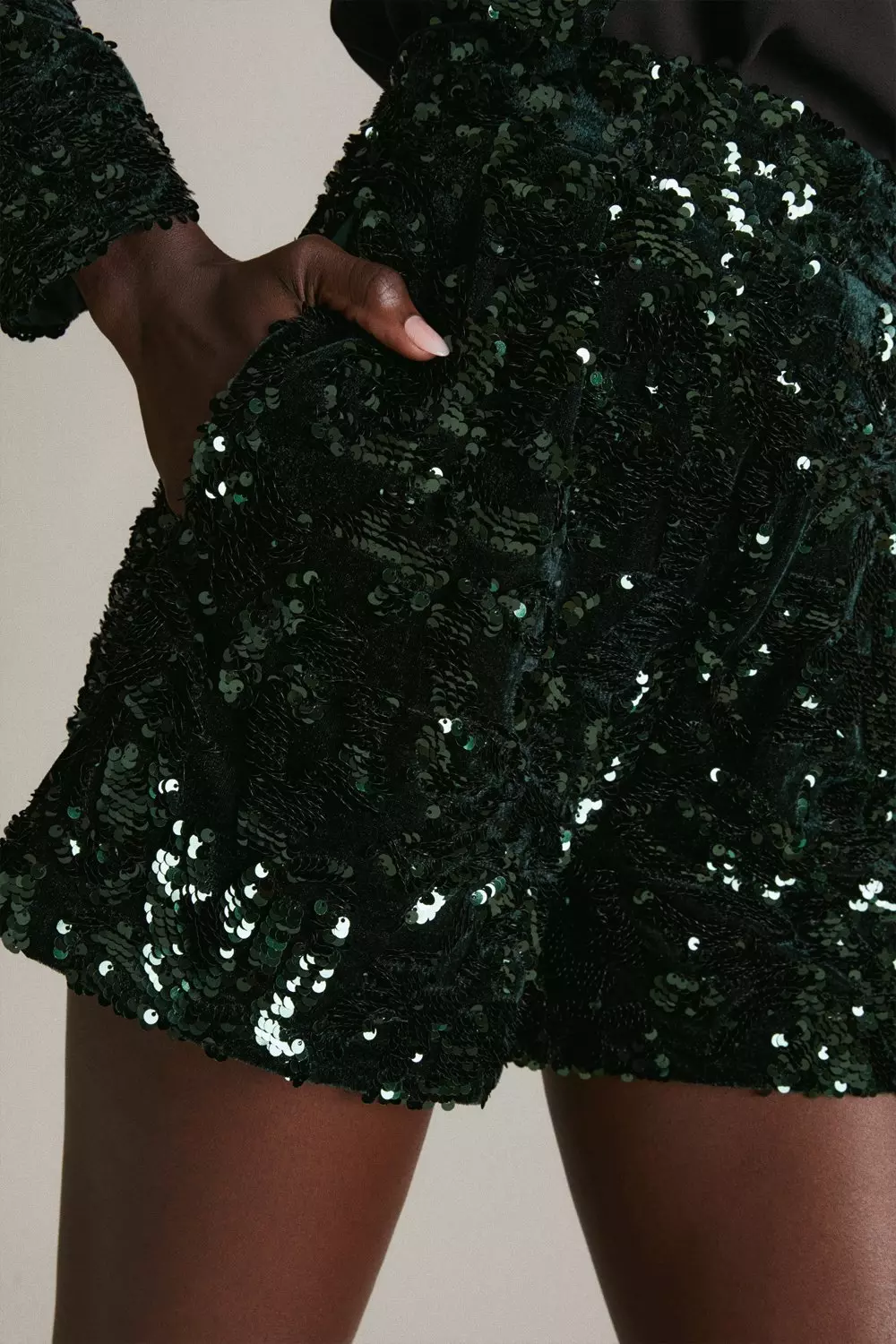 Sequin High Waisted Woven Shorts | Karen Millen