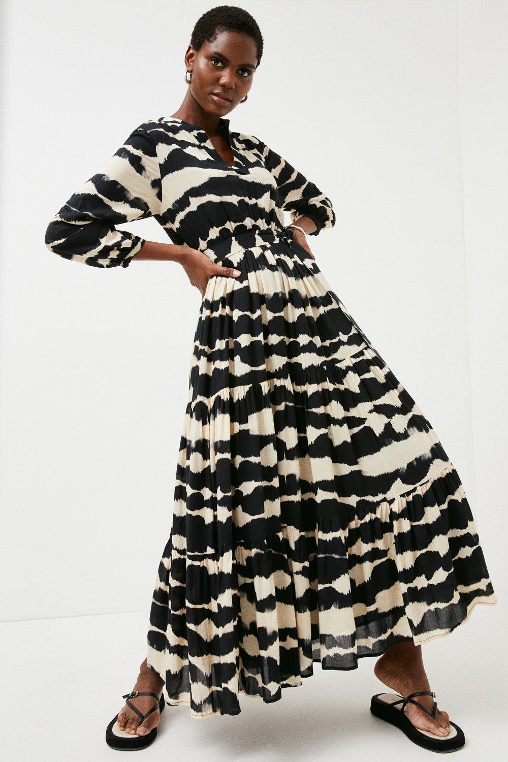 Tie Dye Viscose Modal Woven Tiered Maxi Dress | Karen Millen