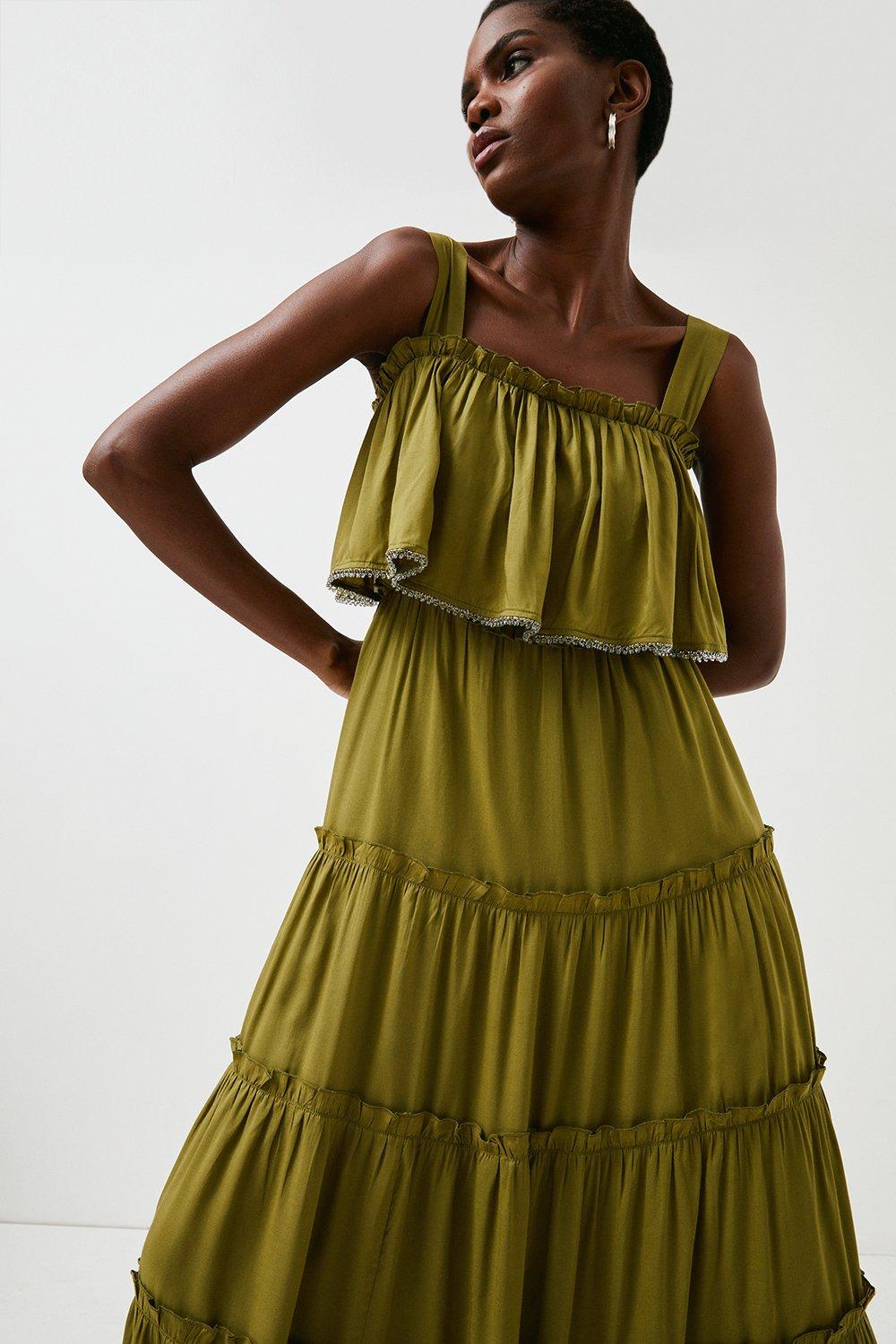 Viscose Modal Woven Tiered Maxi Dress | Karen Millen