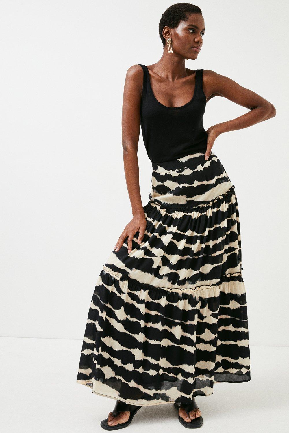 Black and white shop tiered maxi skirt