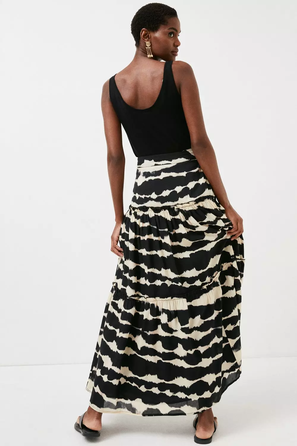 Black and white shop tiered maxi skirt